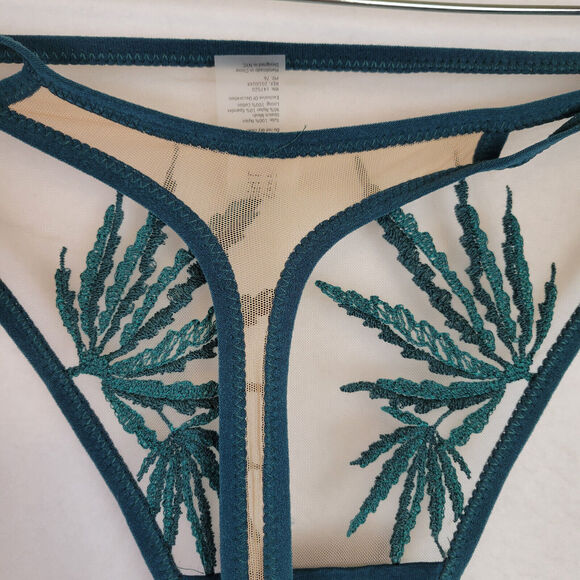 Thistle and Spire Womens Brooklyn Haze Embroidered Sheer Thong Size 3X Green - Picture 9 of 9
